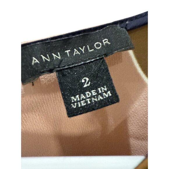Ann Taylor Modern Geo Tie Waist Midi Navy/Pink Dress Size 2, Pre-Owned EUC - Picture 6 of 8